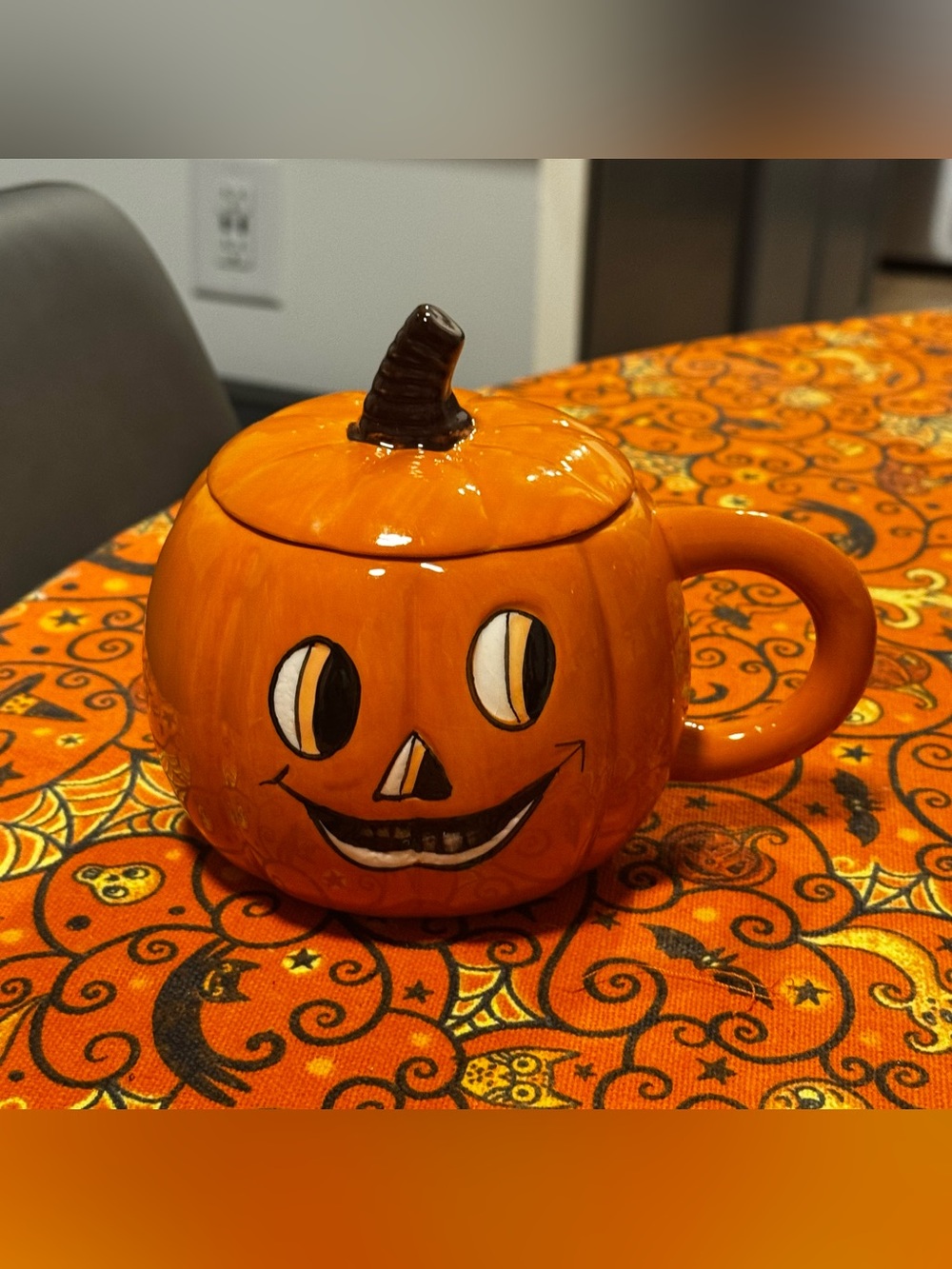 Orange Pumpkin Ceramic Mug with Lid